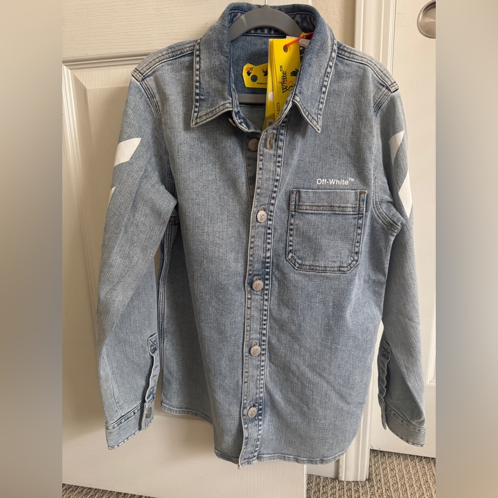 Off-White Kids Rubber Arrow Denim Shirt Jacket Light Blue Size 10 – New With Tag